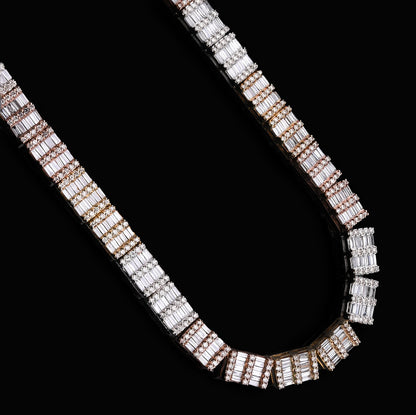 10K Yellow, White and Rose Gold Tricolor 18.50 CTW Baguette Diamond Tennis Necklace 23.5"