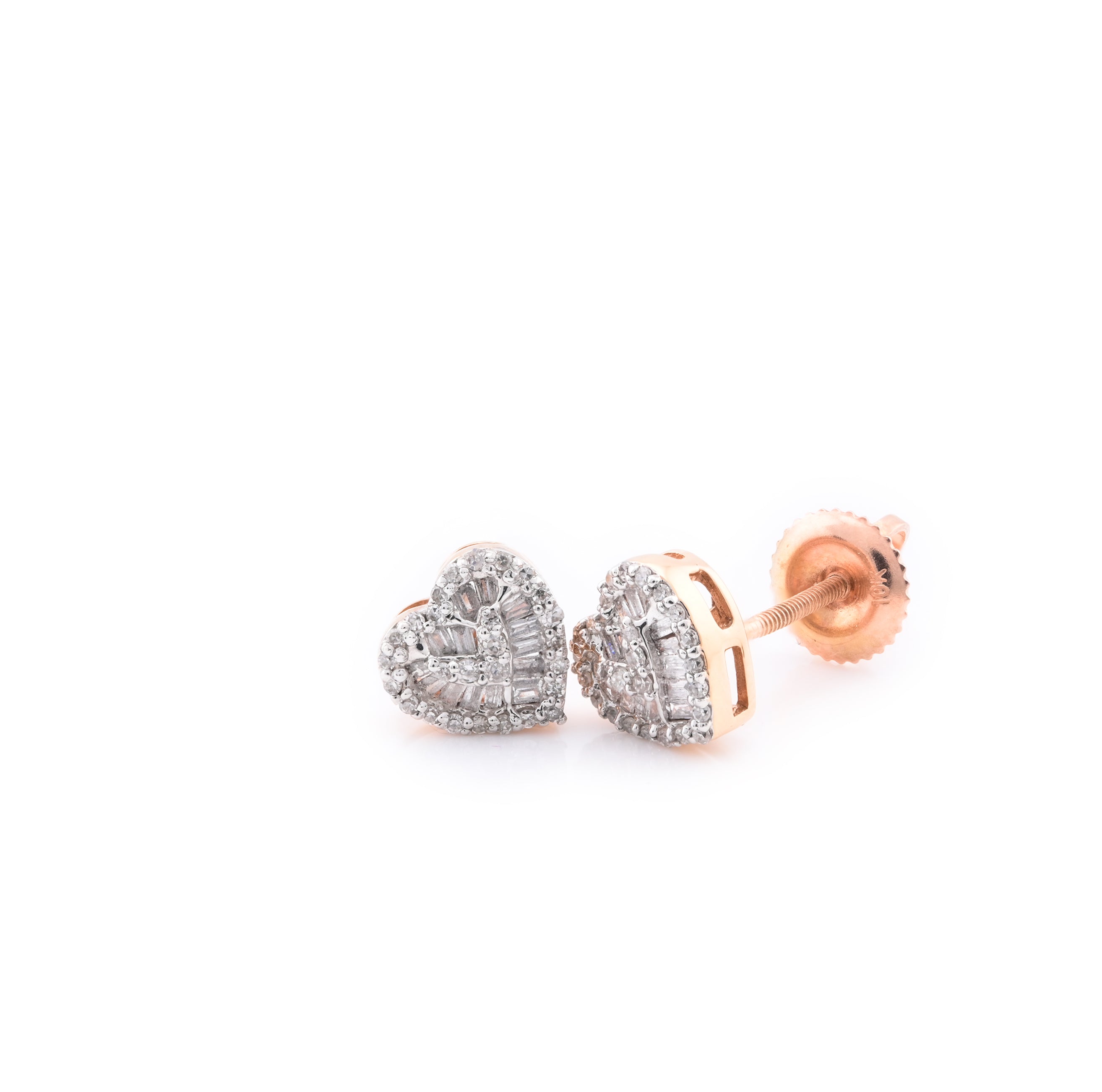 10K Rose Gold Heart 1/4 CT Diamond Stud Earrings