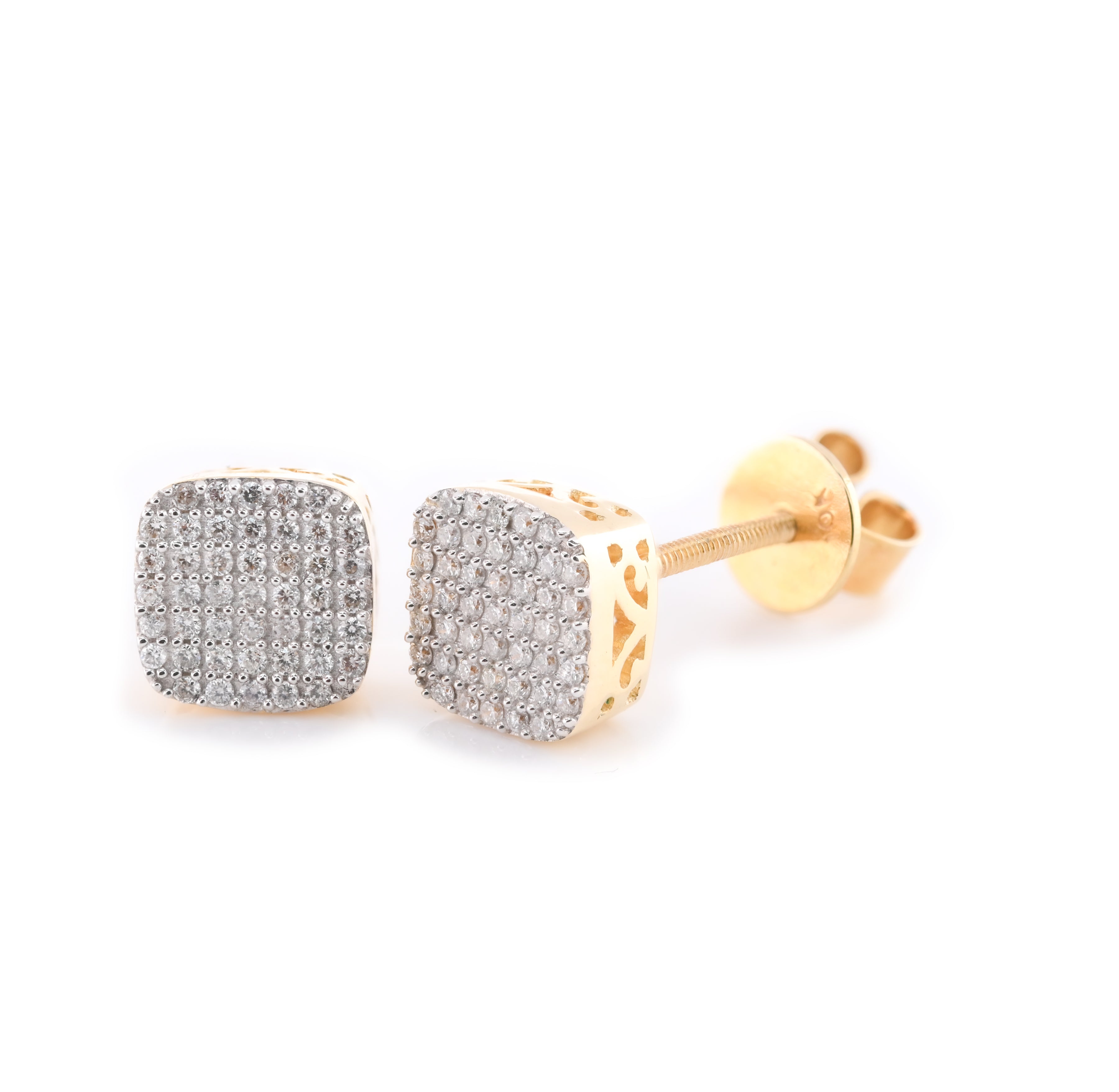 10k Yellow Gold Square Pave 0.22CT Diamond Stud Earrings