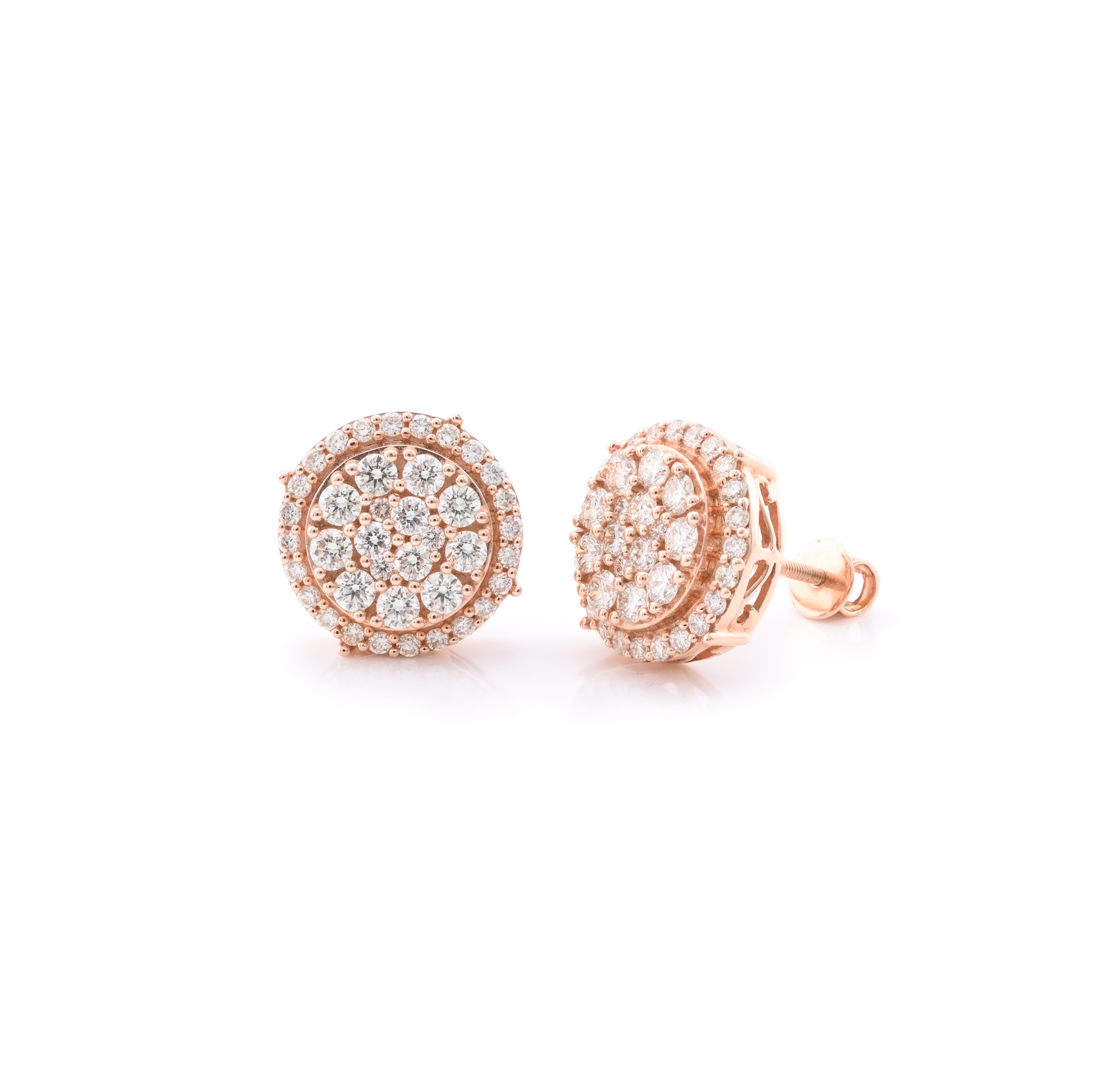 14k Rose Gold 0.99CT Diamond Cluster Stud Earrings