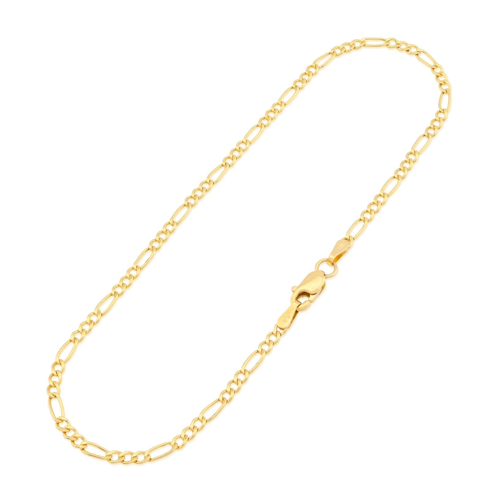 2MM 10k Yellow Gold 0.7gms Figaro Link Bracelet 8 Inch Armlet For Unisex Adults - Elite Jewelers - Bracelets