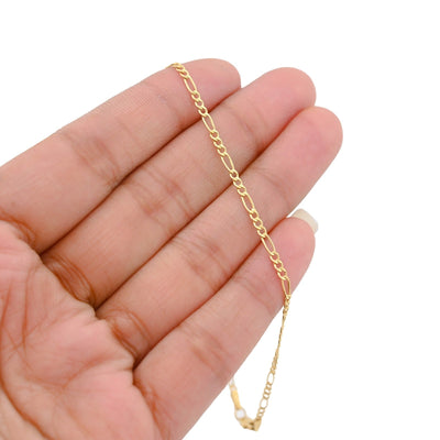 2MM 10k Yellow Gold 0.7gms Figaro Link Bracelet 8 Inch Armlet For Unisex Adults - Elite Jewelers - Bracelets