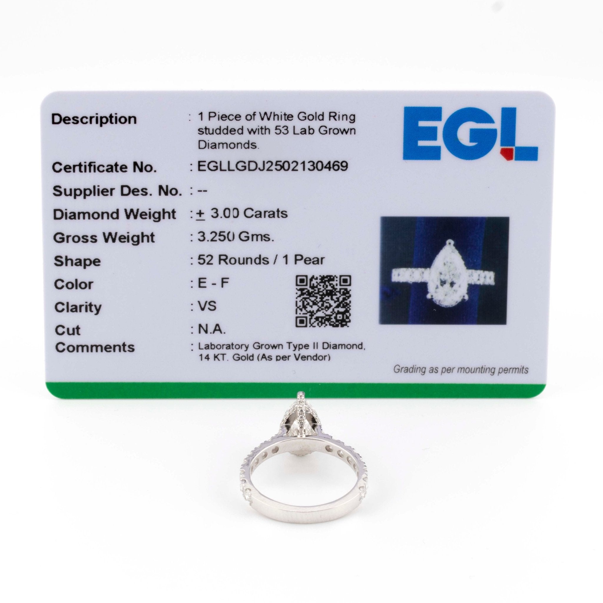 3 Ct IGI/EGL Certified VS Diamond Pear Solitaire Ring 14K White Gold - Elite Jewelers - Rings