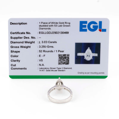 3 Ct IGI/EGL Certified VS Diamond Pear Solitaire Ring 14K White Gold - Elite Jewelers - Rings