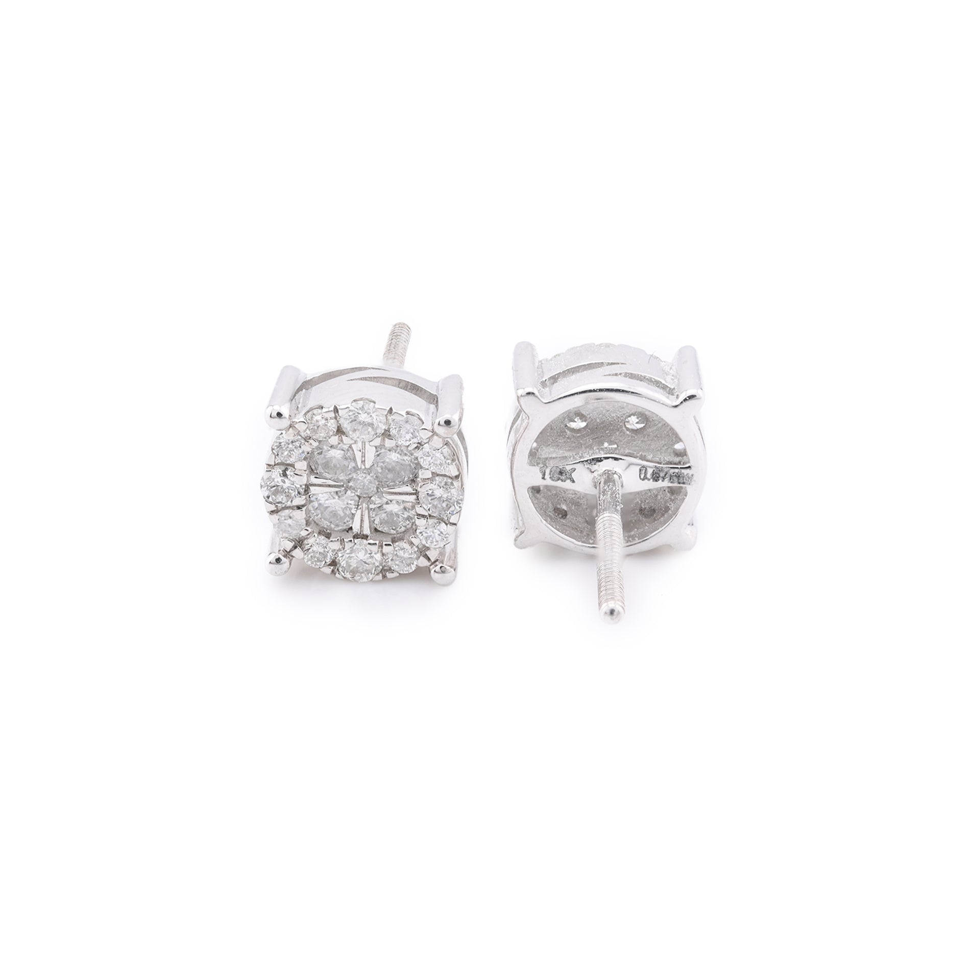 10k White Gold Diamond Cluster Stud Earrings 0.68CTW