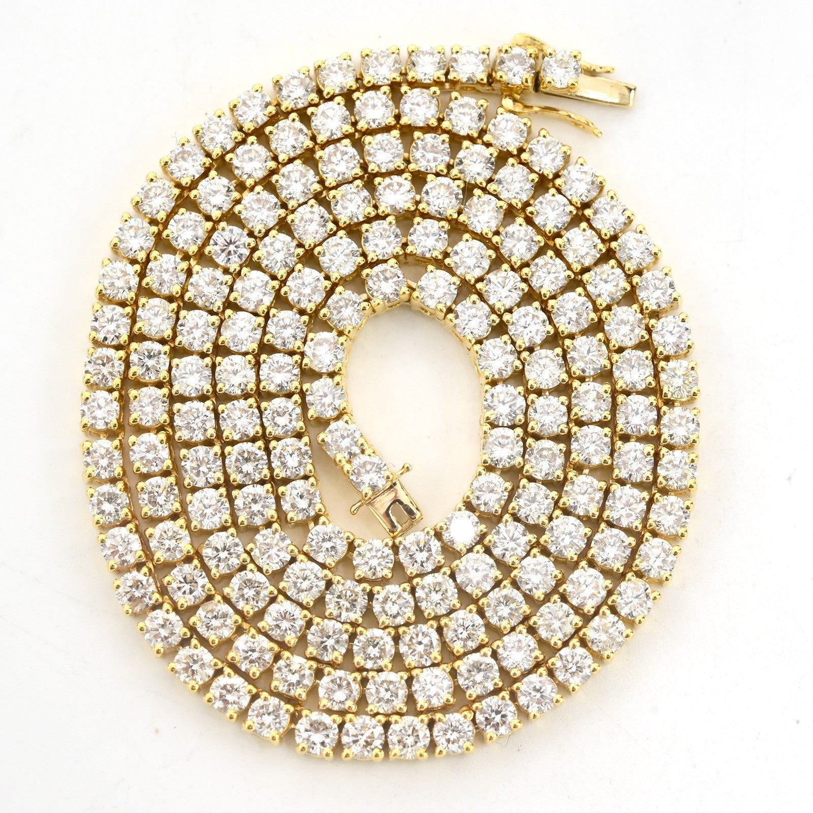 3.2MM 10k Yellow Gold 21Inch 16CTW Diamond 10 Pointer Solitaire Tennis Chain 30g - Elite Jewelers - Necklaces & Chains