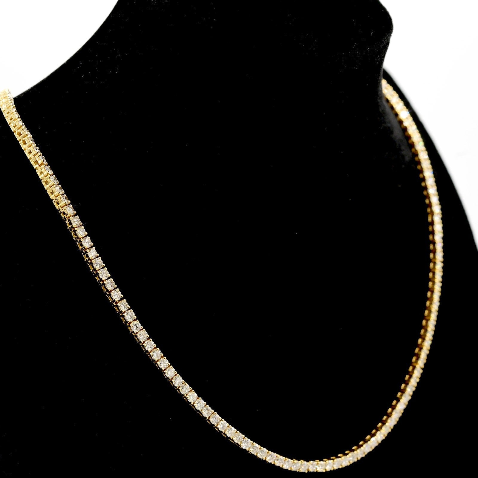 3.2MM 10k Yellow Gold 21Inch 16CTW Diamond 10 Pointer Solitaire Tennis Chain 30g - Elite Jewelers - Necklaces & Chains