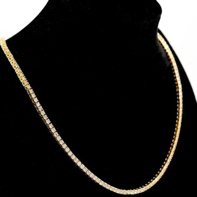 3.2MM 10k Yellow Gold 21Inch 16CTW Diamond 10 Pointer Solitaire Tennis Chain 30g - Elite Jewelers - Necklaces & Chains