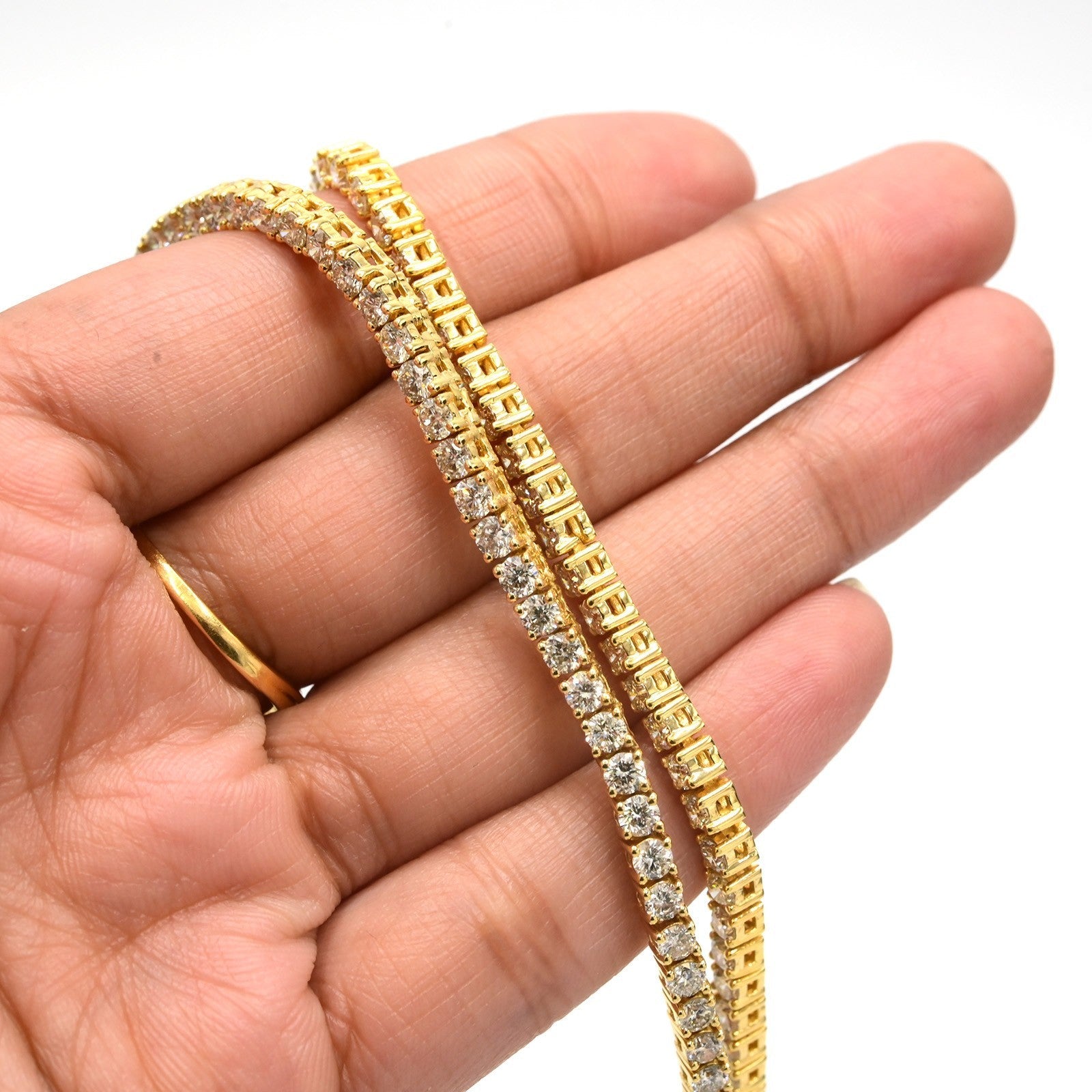 3.2MM 10k Yellow Gold 21Inch 16CTW Diamond 10 Pointer Solitaire Tennis Chain 30g - Elite Jewelers - Necklaces & Chains