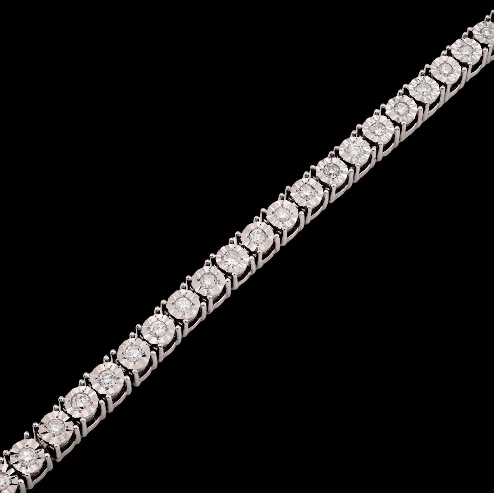3.5MM 10k White Gold 11gm 1CTW Natural Diamond Illusion Tennis Bracelet 7 Inches - Elite Jewelers - Bracelets