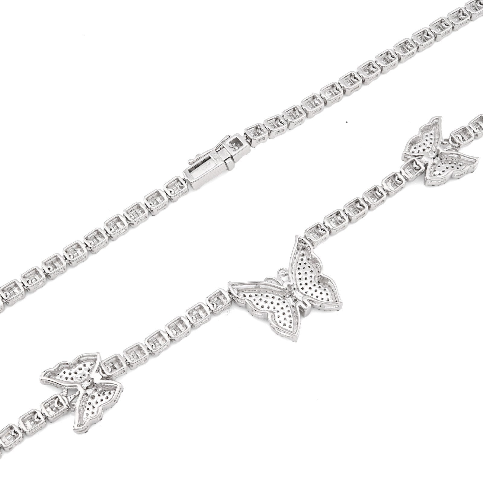 3.5MM 10k White Gold 5.48CTW Round/Baguette Diamond 26.5g Butterfly Tennis Chain - Elite Jewelers - Necklaces & Chains