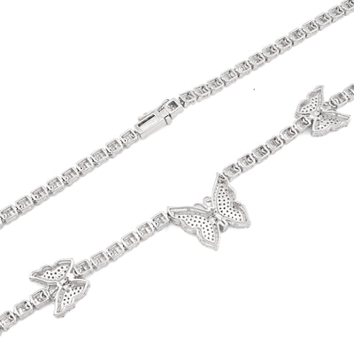 3.5MM 10k White Gold 5.48CTW Round/Baguette Diamond 26.5g Butterfly Tennis Chain - Elite Jewelers - Necklaces & Chains
