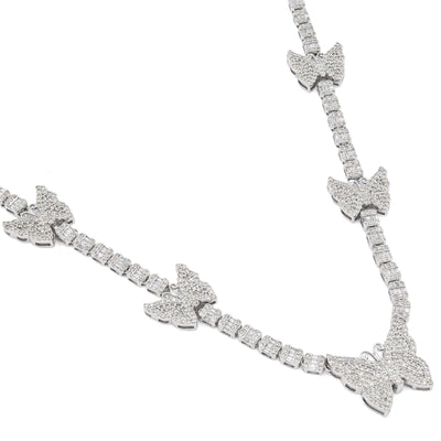 3.5MM 10k White Gold 5.48CTW Round/Baguette Diamond 26.5g Butterfly Tennis Chain - Elite Jewelers - Necklaces & Chains