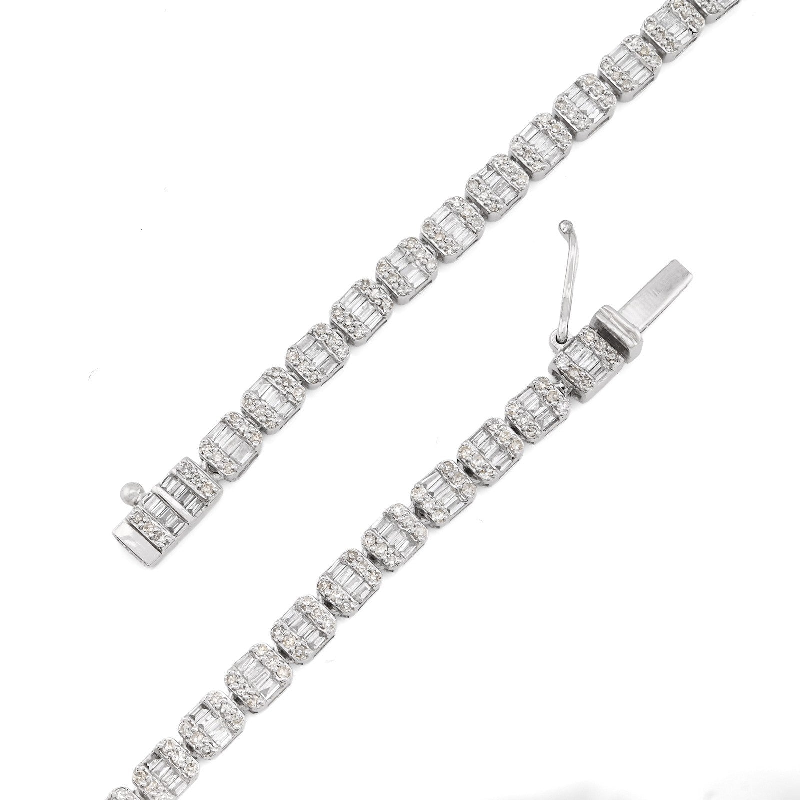 3.5MM 10k White Gold 5.48CTW Round/Baguette Diamond 26.5g Butterfly Tennis Chain - Elite Jewelers - Necklaces & Chains