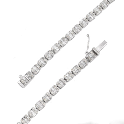 3.5MM 10k White Gold 5.48CTW Round/Baguette Diamond 26.5g Butterfly Tennis Chain - Elite Jewelers - Necklaces & Chains