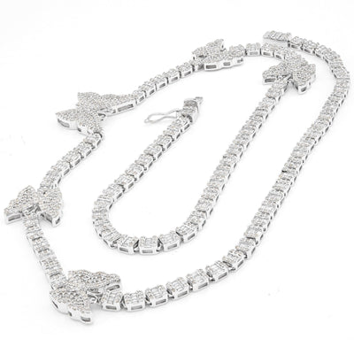 3.5MM 10k White Gold 5.48CTW Round/Baguette Diamond 26.5g Butterfly Tennis Chain - Elite Jewelers - Necklaces & Chains
