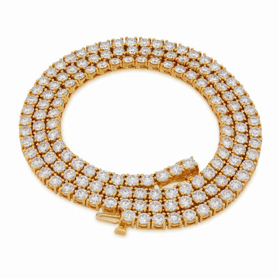 3.5MM 10k Yellow Gold 25.8CTW Lab Diamond Tennis Chain 35.1gm 22 Inches Necklace - Elite Jewelers - Necklaces