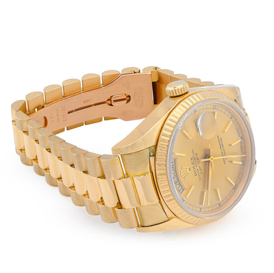 36MM Gold Rolex Day Date Presidential 18k Yellow Fluted Bezel Jubilee Band 128238 - Elite Jewelers - Luxury Watch