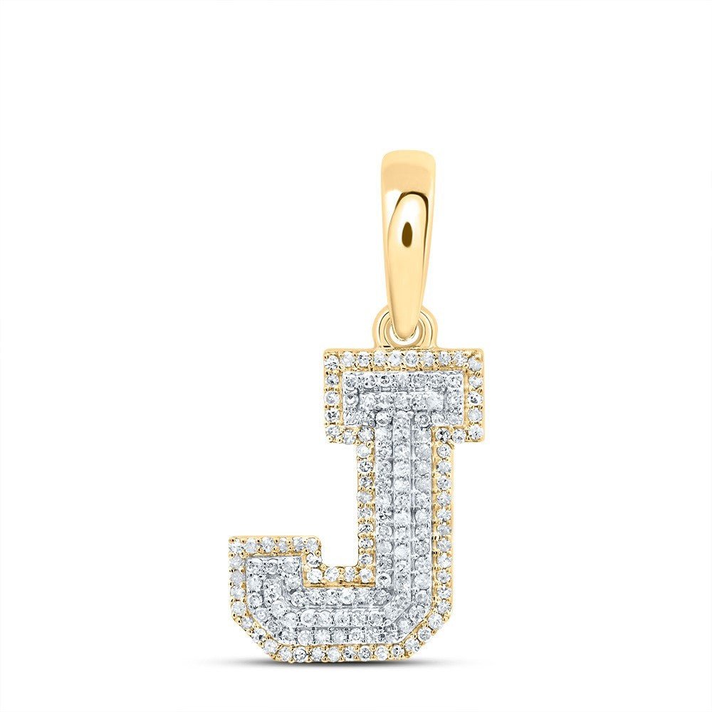 3/8CTW Natural Diamond 10k Yellow Gold Initial "J" Letter Charm 1.96g Pendant - Elite Jewelers - Charms & Pendants