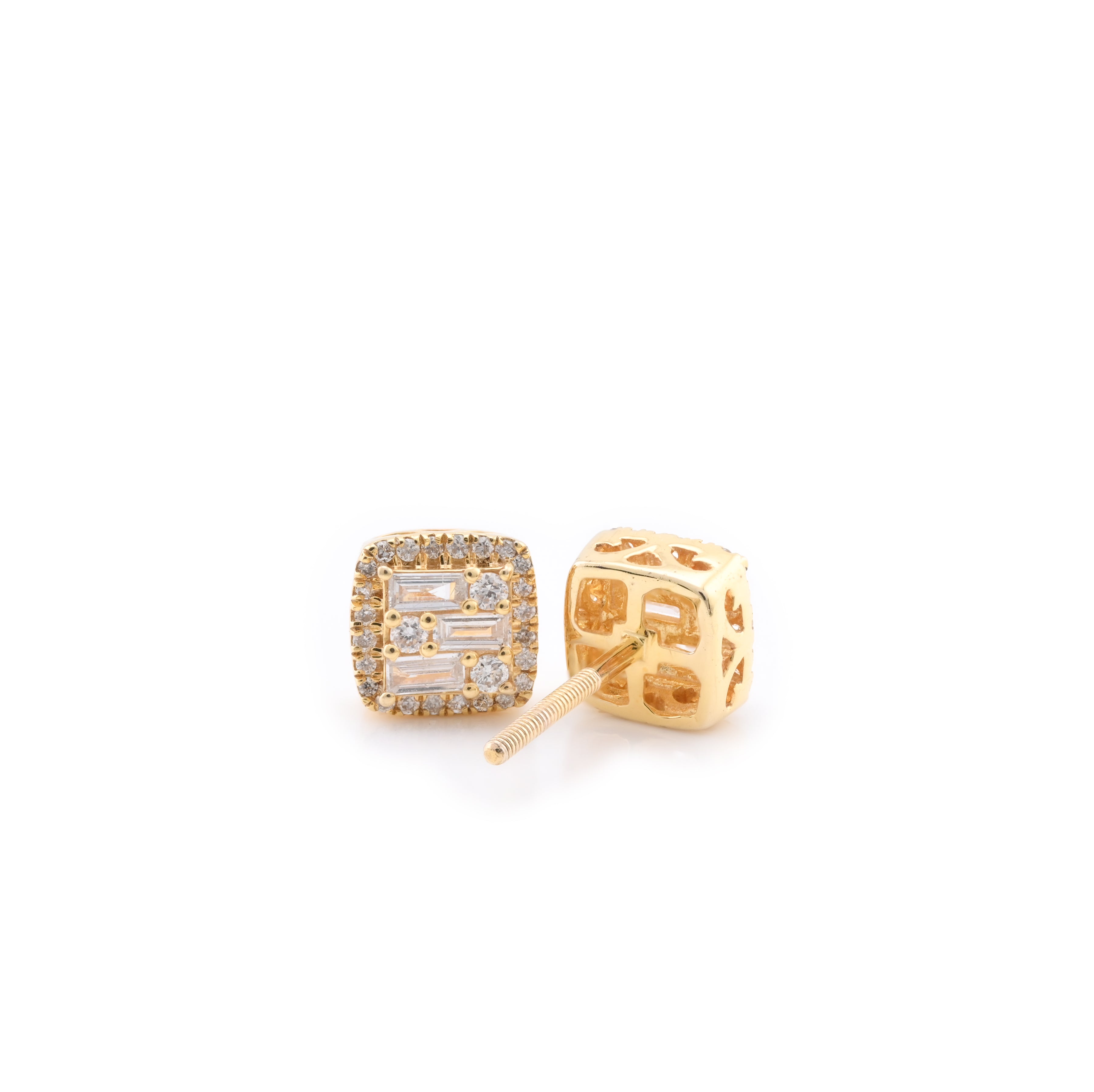 10k Yellow Gold Square Baguette 0.45CTW Diamond Stud Earrings