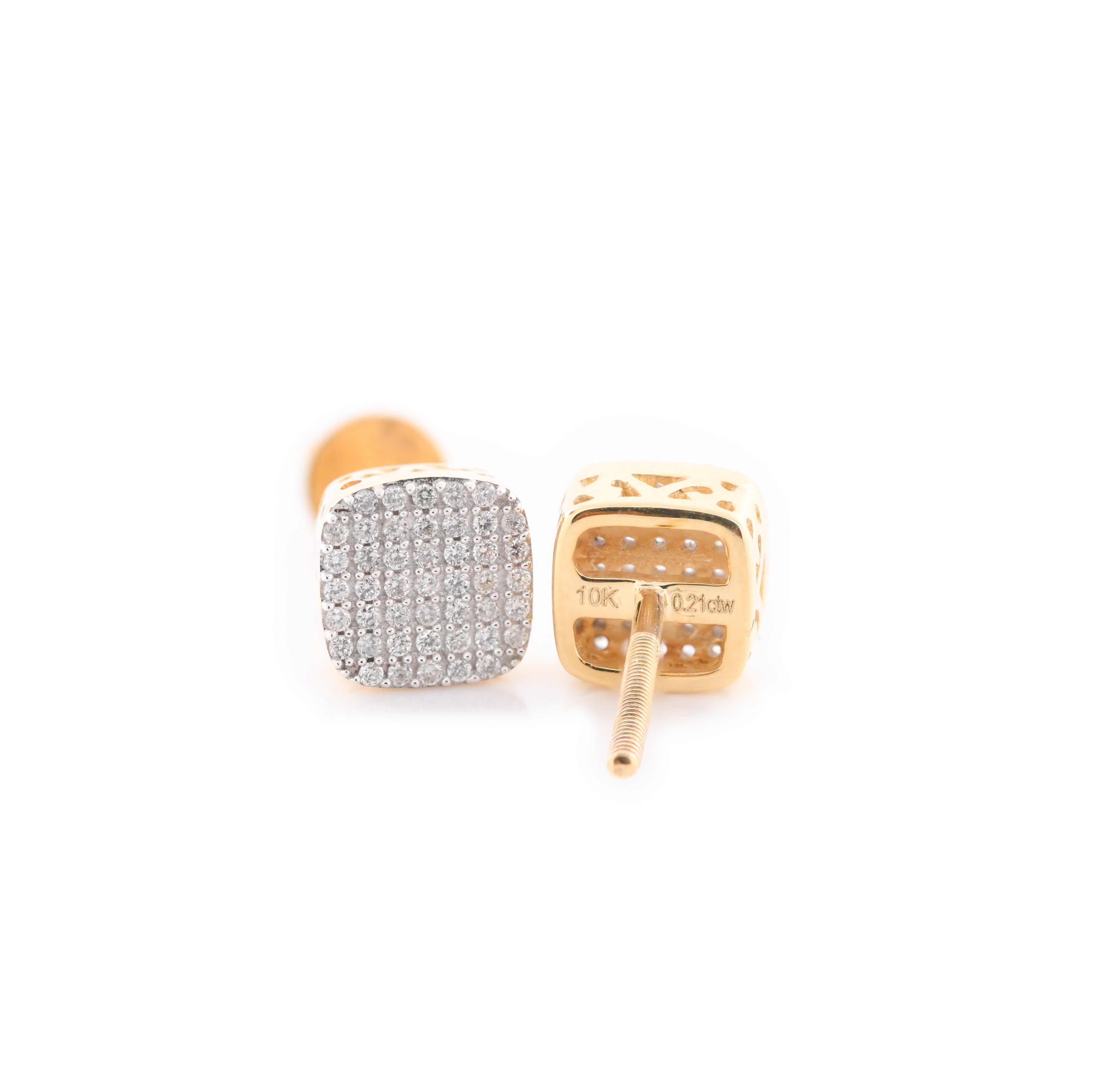 10k Yellow Gold Square Pave 0.22CT Diamond Stud Earrings