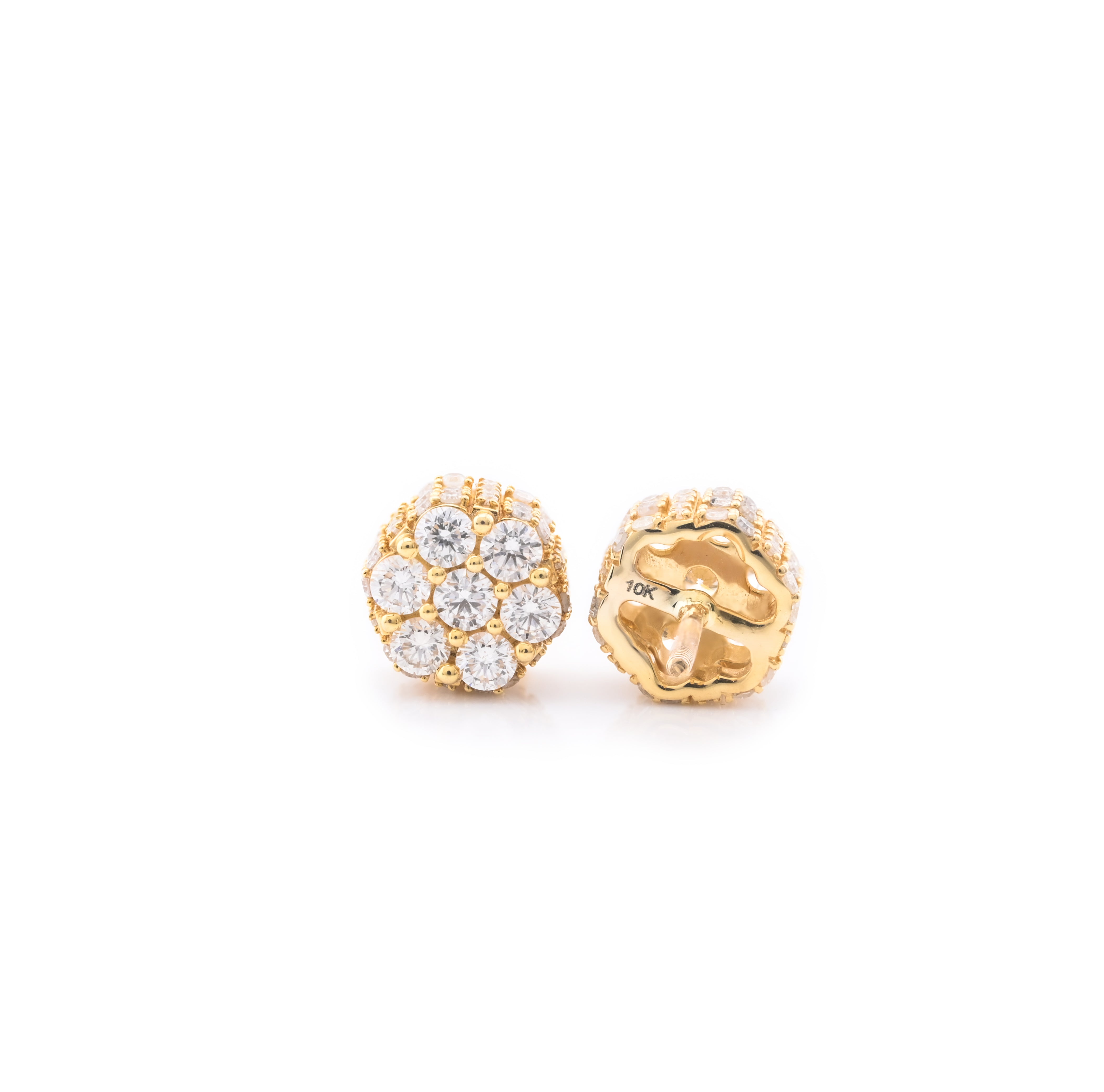 10K Yellow Gold 1.75 CT Designer Diamond Cluster Stud Earrings