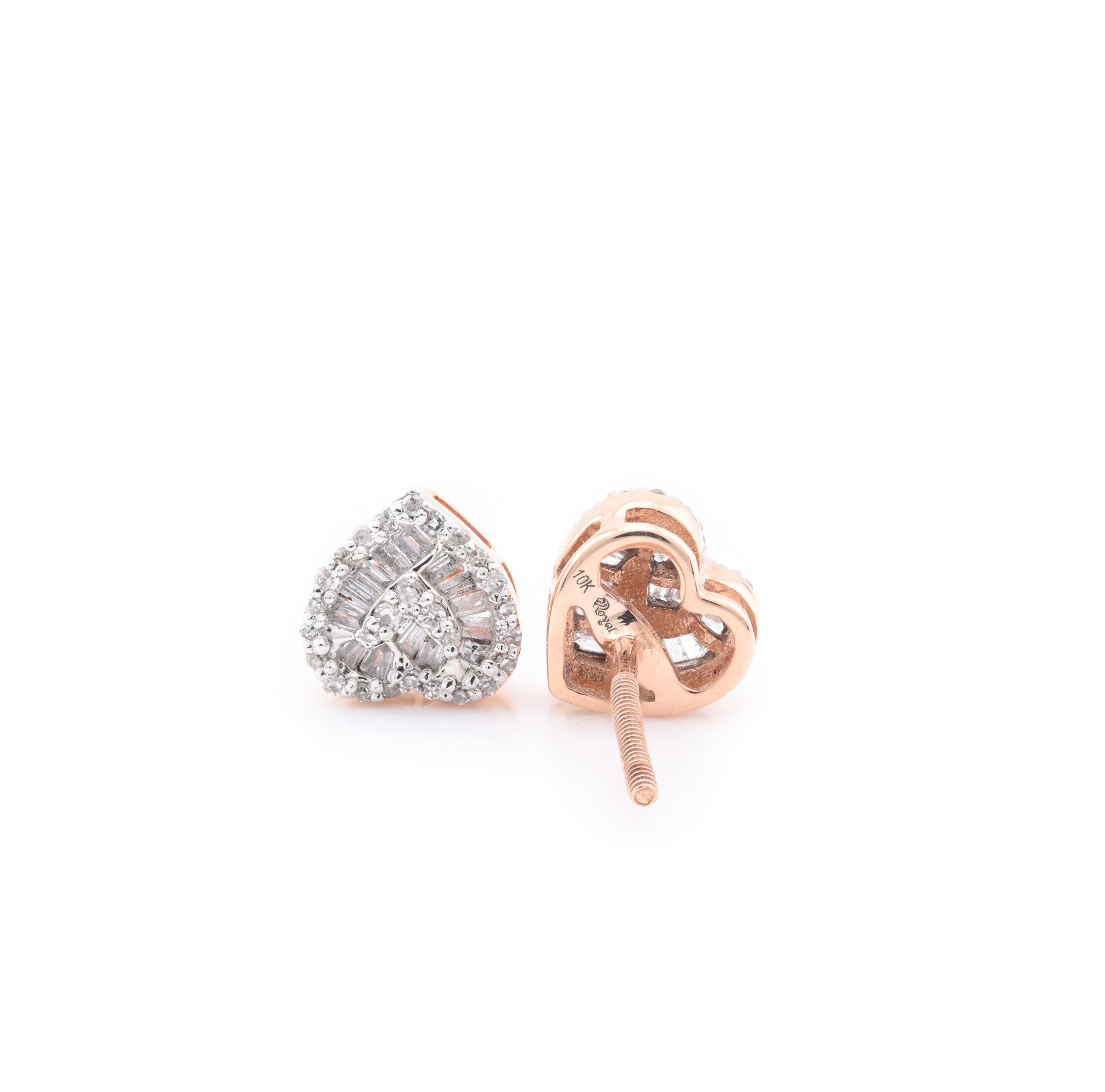 10K Rose Gold Heart 1/4 CT Diamond Stud Earrings