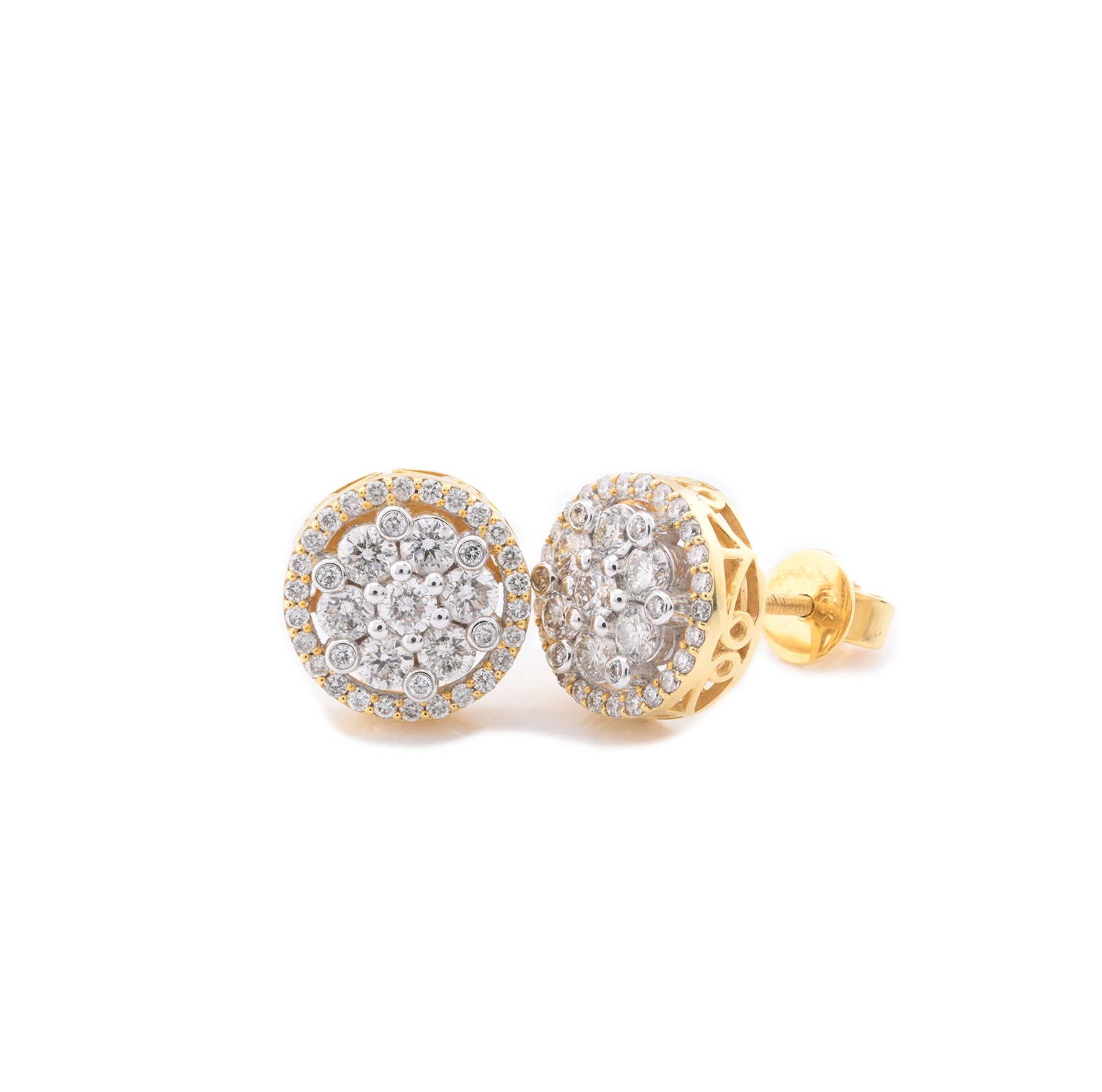 10k Yellow Gold 1.29CTW Diamond Cluster Stud Earrings