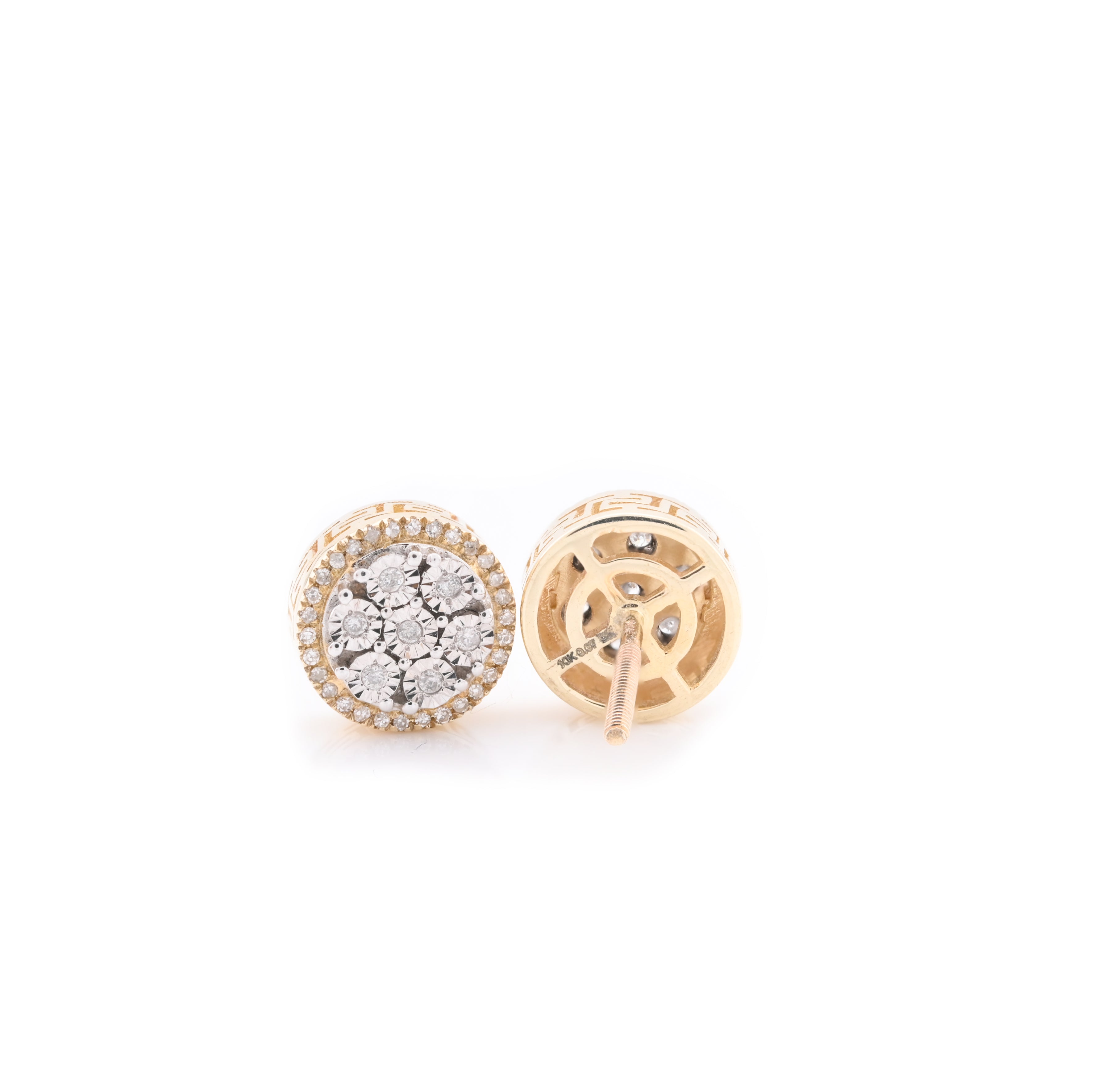 10k Yellow Gold Round Cluster 0.13CT Diamond Stud Earrings