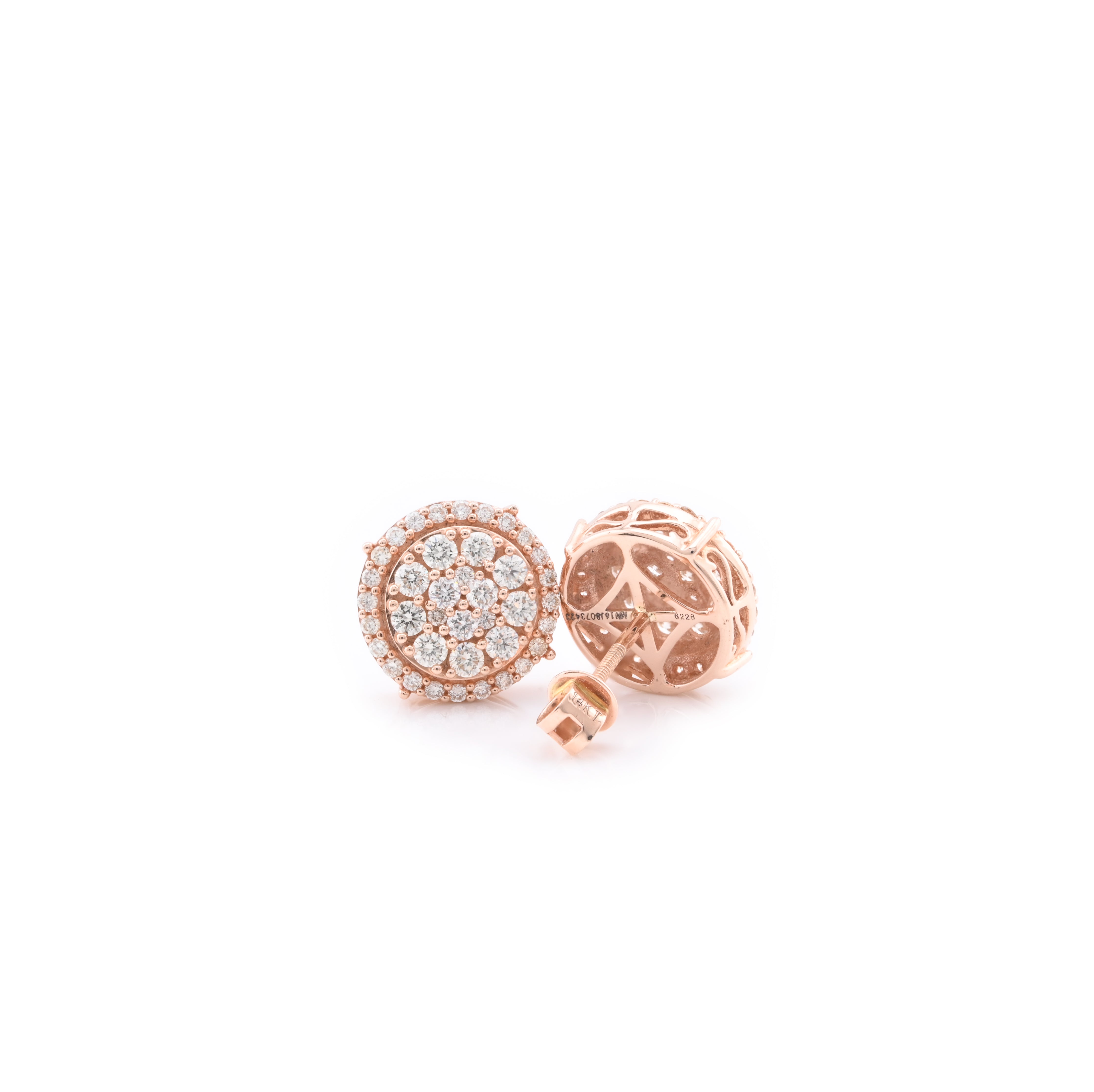 14k Rose Gold 0.99CT Diamond Cluster Stud Earrings