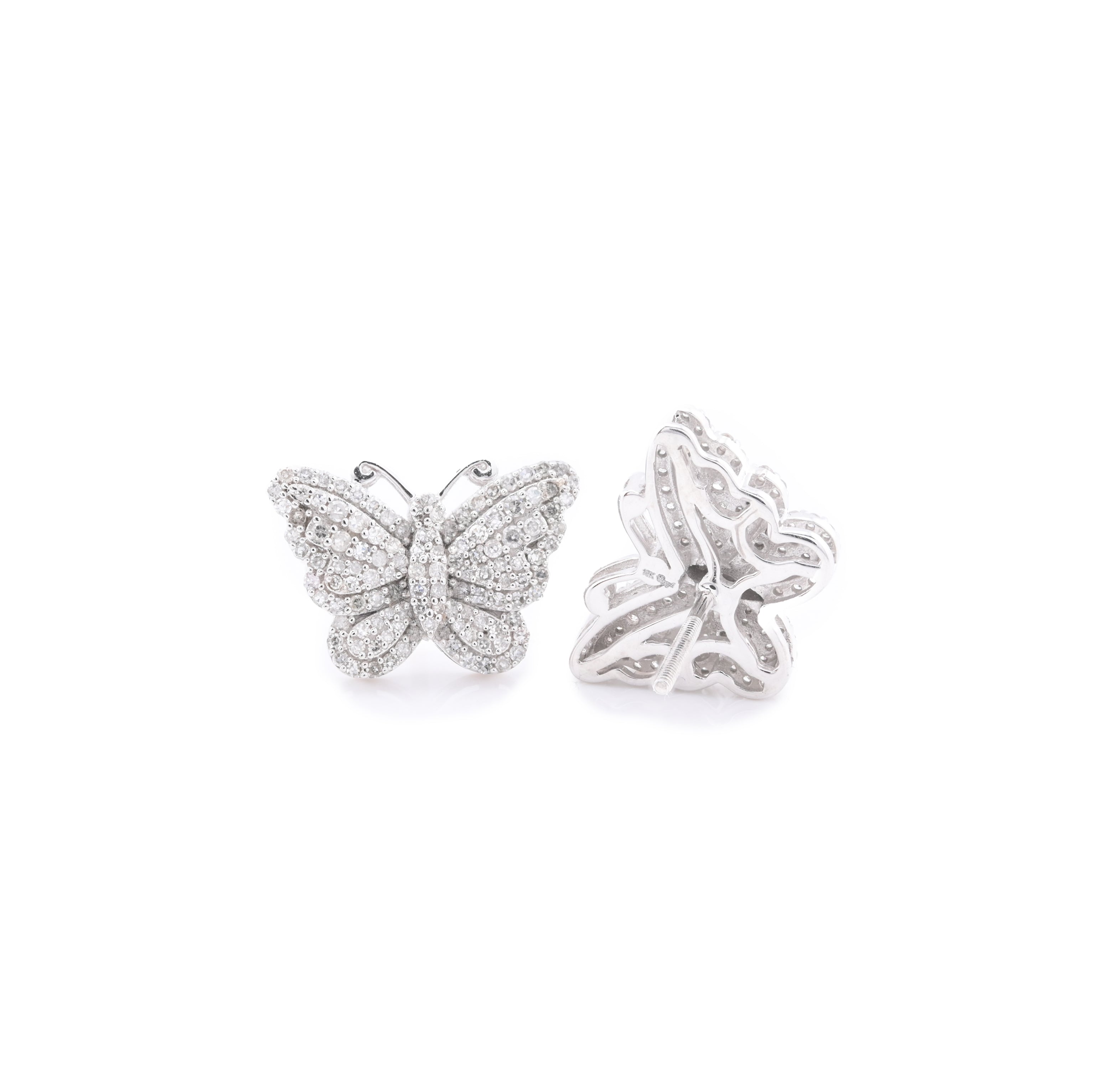 10k White Gold Butterfly 5/8 CT Diamond Stud Earrings