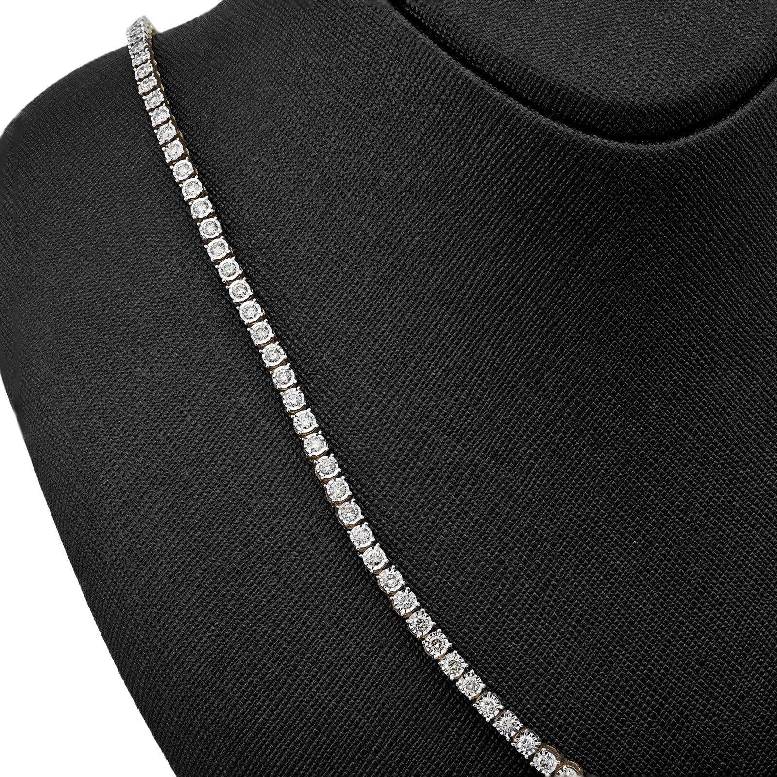 3MM 10k Yellow Gold 9.50CTW Natural Diamond 24gm Illusion Tennis Chain Necklace - Elite Jewelers - Necklaces & Chains