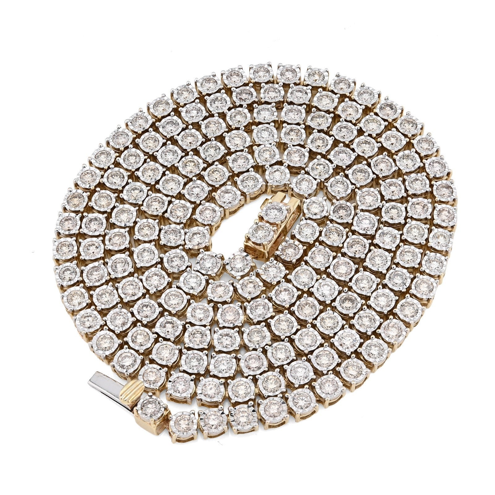 3MM 10k Yellow Gold 9.50CTW Natural Diamond 24gm Illusion Tennis Chain Necklace - Elite Jewelers - Necklaces & Chains