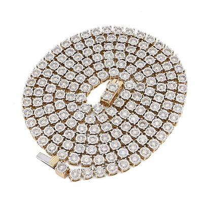3MM 10k Yellow Gold 9.50CTW Natural Diamond 24gm Illusion Tennis Chain Necklace - Elite Jewelers - Necklaces & Chains
