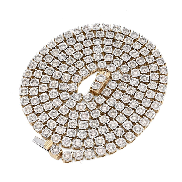 3MM 10k Yellow Gold 9.50CTW Natural Diamond 24gm Illusion Tennis Chain Necklace - Elite Jewelers - Necklaces & Chains
