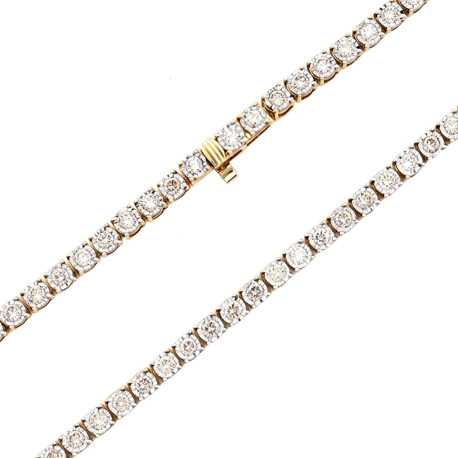 3MM 10k Yellow Gold 9.50CTW Natural Diamond 24gm Illusion Tennis Chain Necklace - Elite Jewelers - Necklaces & Chains