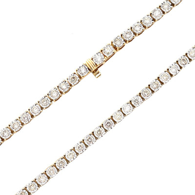 3MM 10k Yellow Gold 9.50CTW Natural Diamond 24gm Illusion Tennis Chain Necklace - Elite Jewelers - Necklaces & Chains