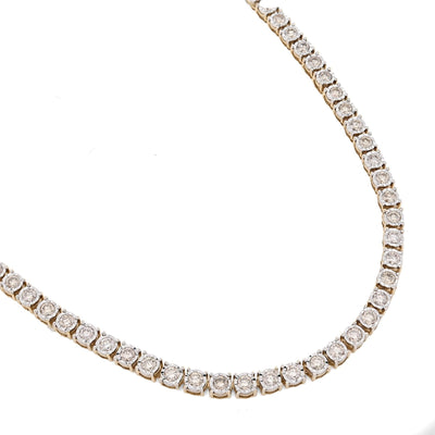3MM 10k Yellow Gold 9.50CTW Natural Diamond 24gm Illusion Tennis Chain Necklace - Elite Jewelers - Necklaces & Chains