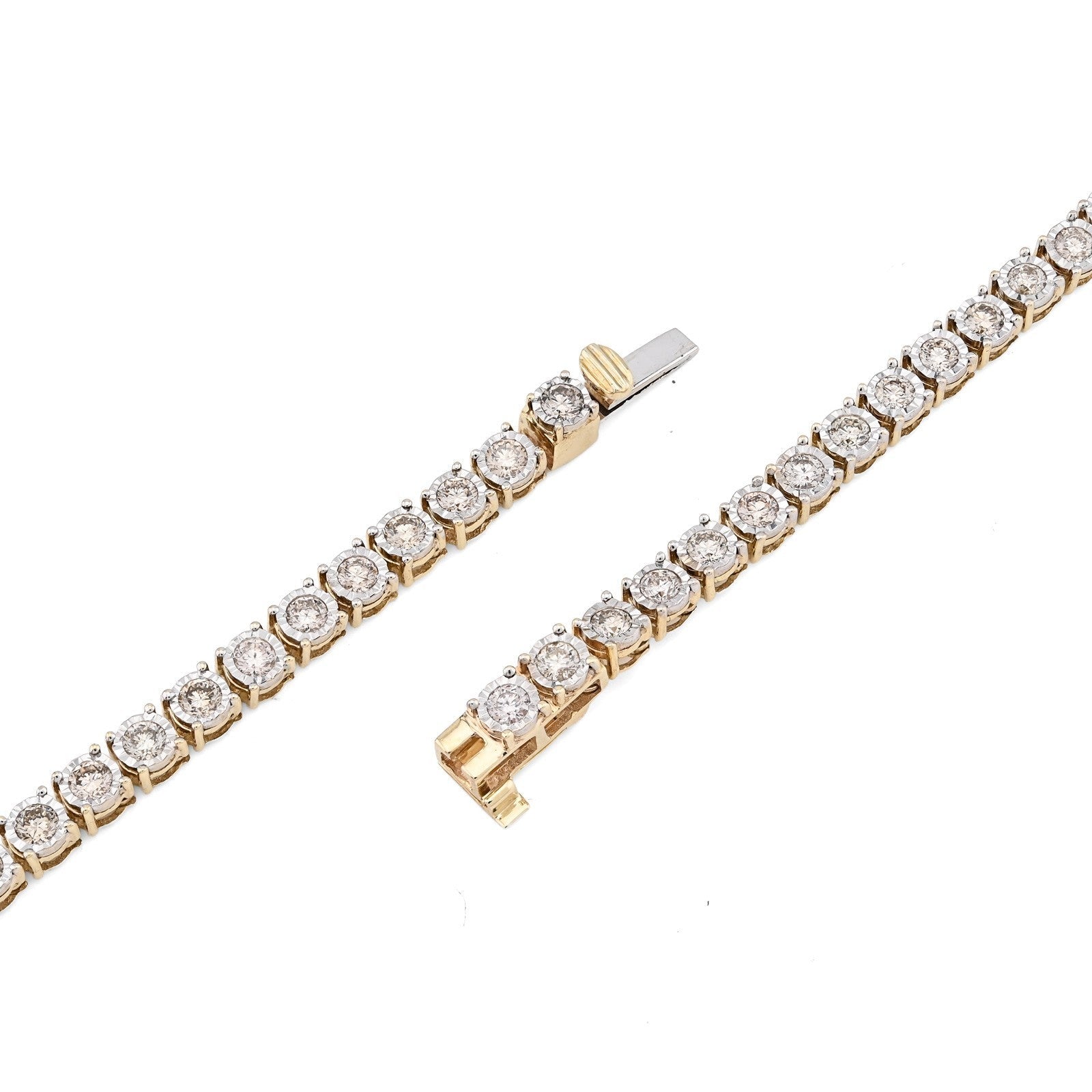 3MM 10k Yellow Gold 9.50CTW Natural Diamond 24gm Illusion Tennis Chain Necklace - Elite Jewelers - Necklaces & Chains