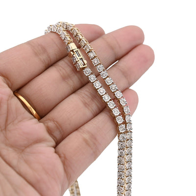 3MM 10k Yellow Gold 9.50CTW Natural Diamond 24gm Illusion Tennis Chain Necklace - Elite Jewelers - Necklaces & Chains