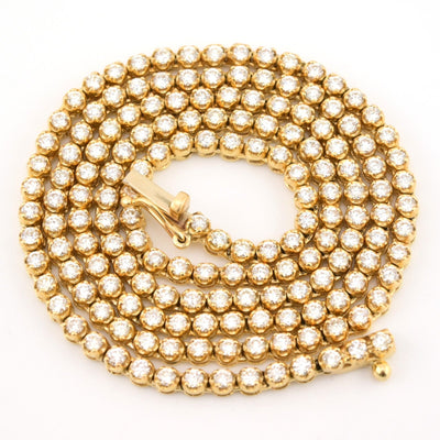 3MM 10k Yellow Gold 9CTW Diamond Tennis Solitaire Chain 29.4g 23 Inches Necklace - Elite Jewelers - Necklaces & Chains