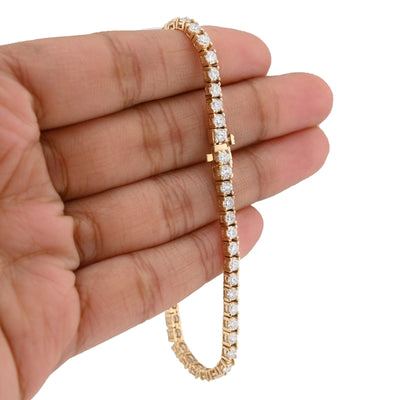 3MM 14k Real Yellow Gold 9.7gms 5CTW Lab Diamond Tennis Bracelet 7 Inches Armlet - Elite Jewelers - Bracelets
