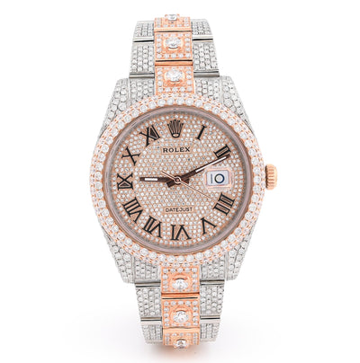 41MM Rolex DJ 20.5CT 10 Pointers Natural Diamond 2 Tone Rose & White Bussdown Oyester Band Watch - Elite Jewelers - Luxury Watch