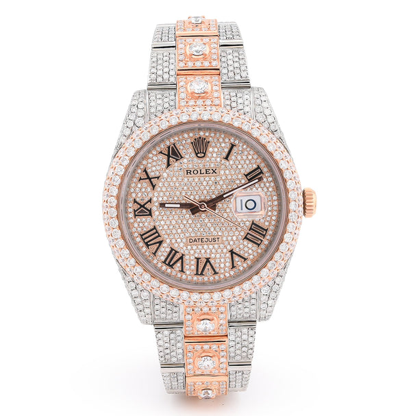 41MM Rolex DJ 20.5CT 10 Pointers Natural Diamond 2 Tone Rose & White Bussdown Oyester Band Watch - Elite Jewelers - Luxury Watch