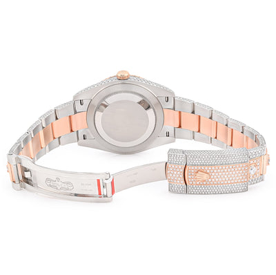 41MM Rolex DJ 20.5CT 10 Pointers Natural Diamond 2 Tone Rose & White Bussdown Oyester Band Watch - Elite Jewelers - Luxury Watch