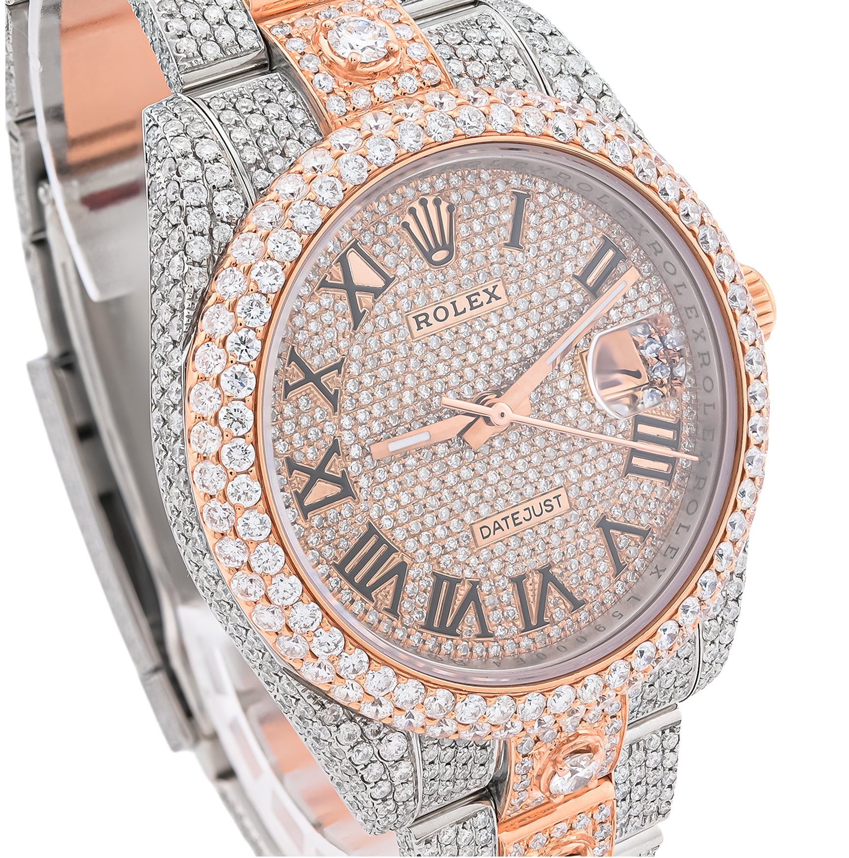 41MM Rolex DJ 20.5CT 10 Pointers Natural Diamond 2 Tone Rose & White Bussdown Oyester Band Watch - Elite Jewelers - Luxury Watch