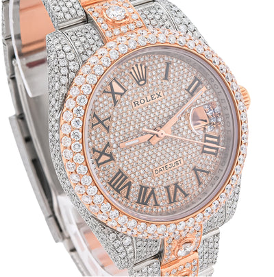 41MM Rolex DJ 20.5CT 10 Pointers Natural Diamond 2 Tone Rose & White Bussdown Oyester Band Watch - Elite Jewelers - Luxury Watch