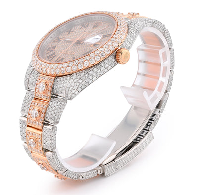 41MM Rolex DJ 20.5CT 10 Pointers Natural Diamond 2 Tone Rose & White Bussdown Oyester Band Watch - Elite Jewelers - Luxury Watch