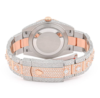 41MM Rolex DJ 20.5CT 10 Pointers Natural Diamond 2 Tone Rose & White Bussdown Oyester Band Watch - Elite Jewelers - Luxury Watch