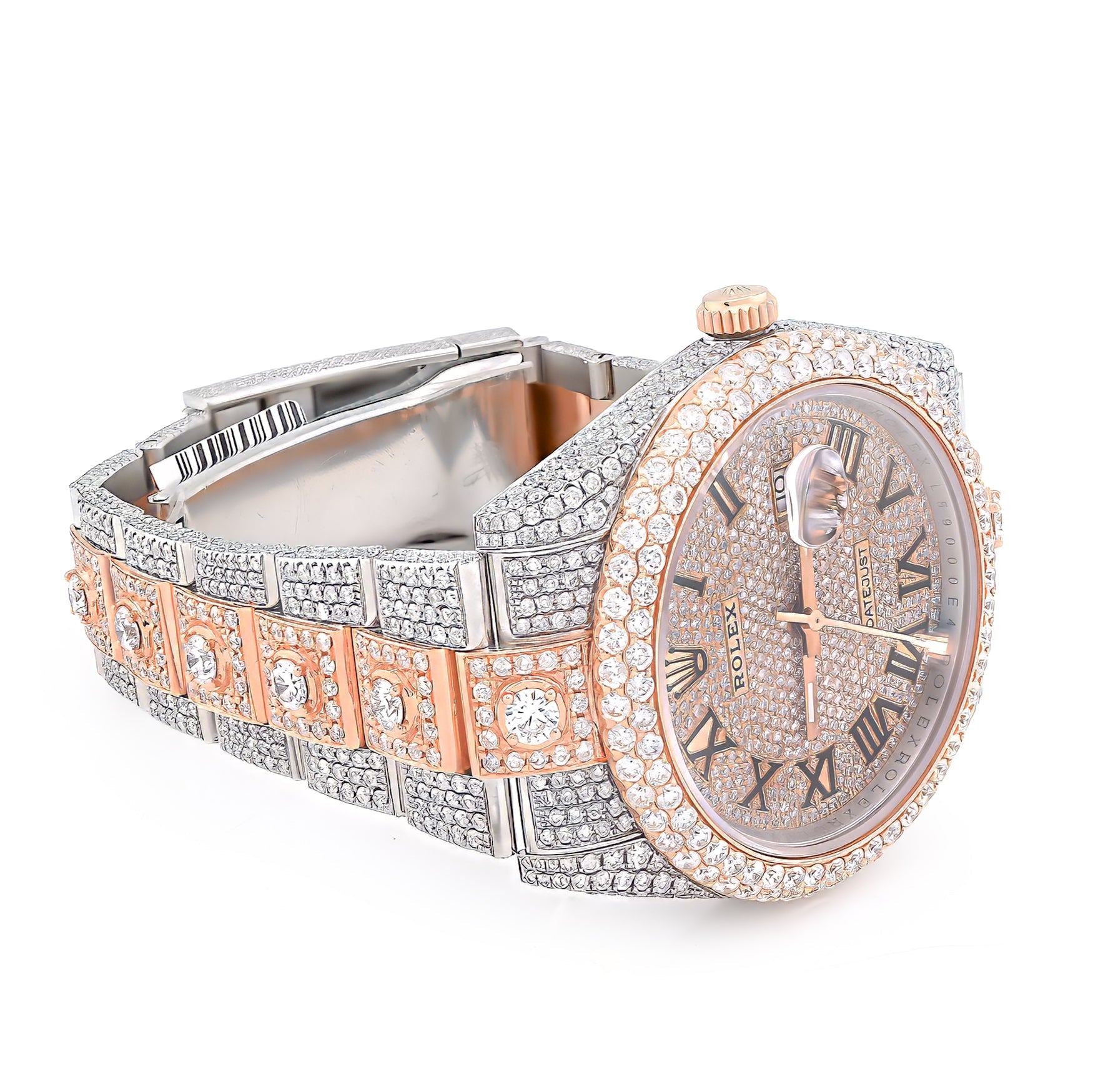 41MM Rolex DJ 20.5CT 10 Pointers Natural Diamond 2 Tone Rose & White Bussdown Oyester Band Watch - Elite Jewelers - Luxury Watch